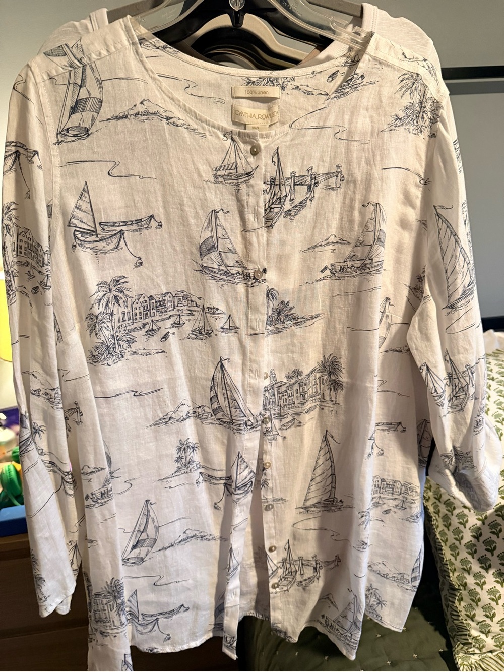 Cynthia Rowley White Nautical Print Top